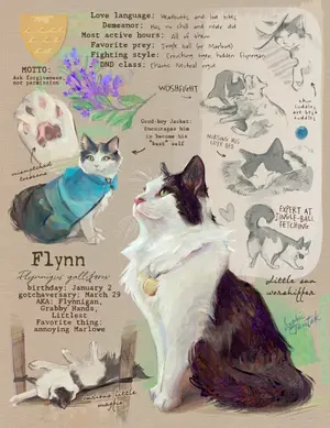 Illustrated collage of a golden retriever dog in the style of nature journal.